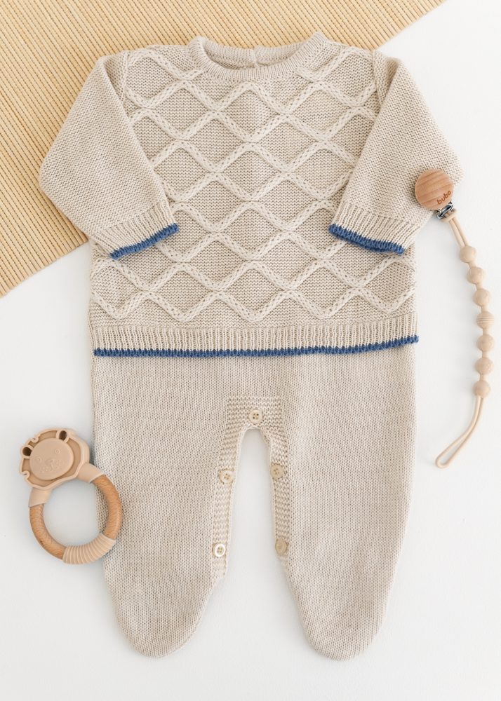 Macacão Bebê em Tricot Ondas Areia