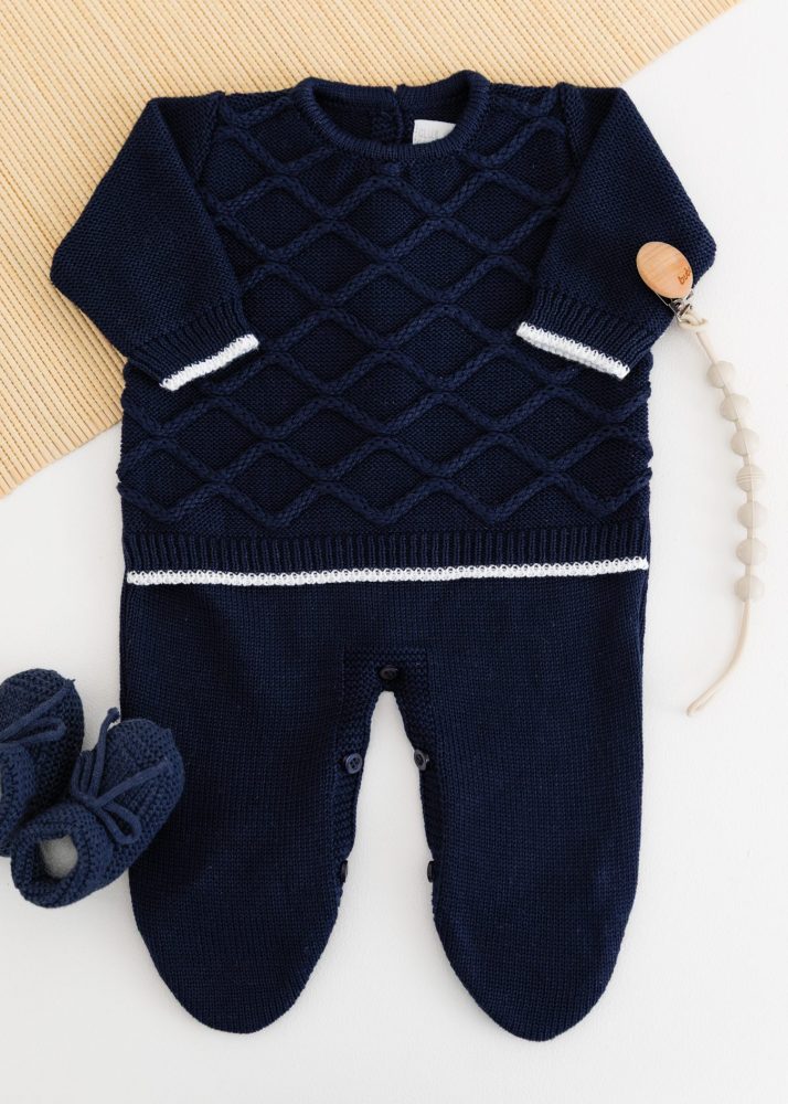Macacão Bebê em Tricot Ondas Marinho