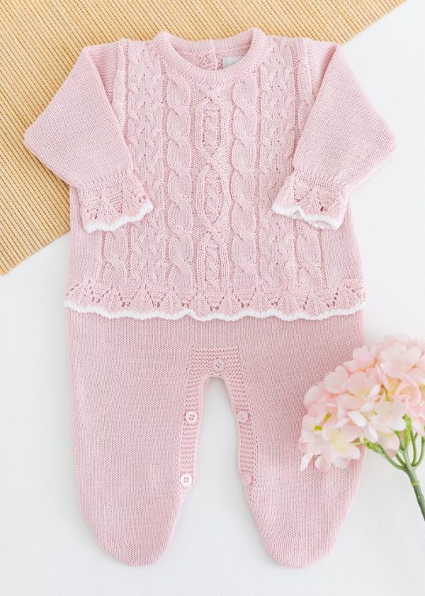 Macacão Bebê em Tricot Sevilha Rosa Pastel