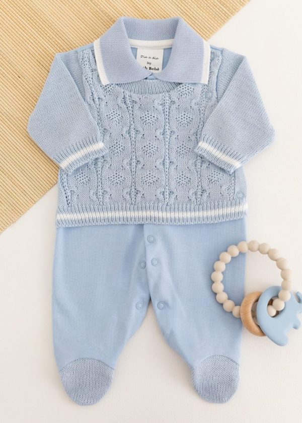 Macacão Bebê em Tricot e Suedine Azul Claro