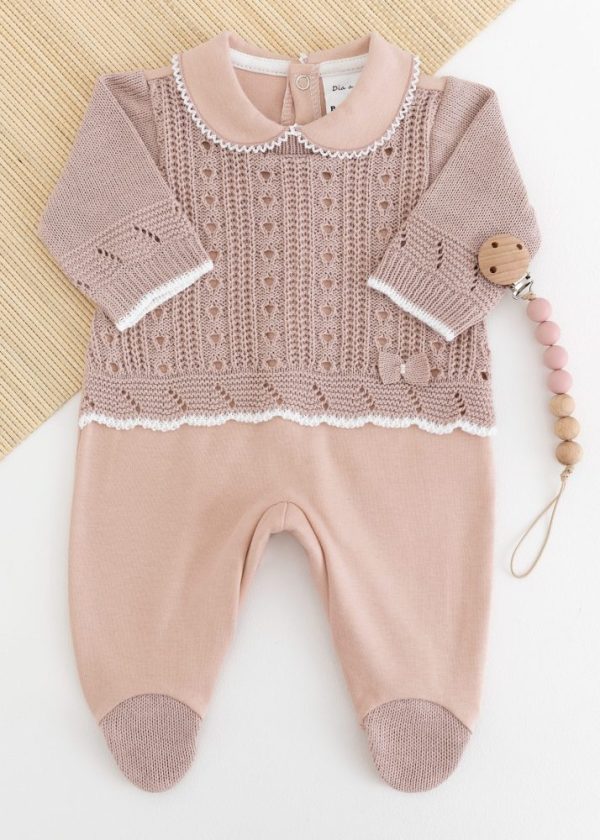 Macacão Bebê em Tricot e Suedine Rosê