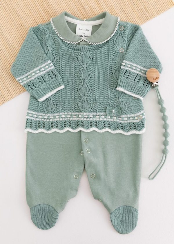 Macacão Bebê em Tricot e Suedine Verde