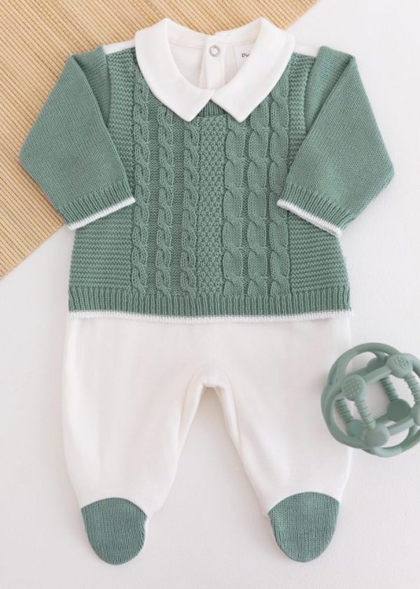 Macacão Bebê em Tricot e Suedine Verde Com Off