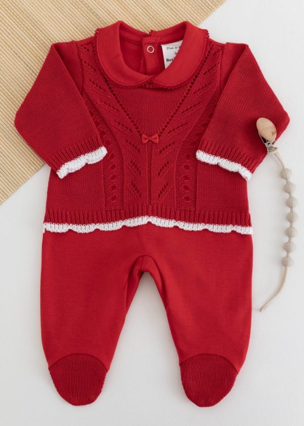 Macacão Bebê em Tricot e Suedine Vermelho