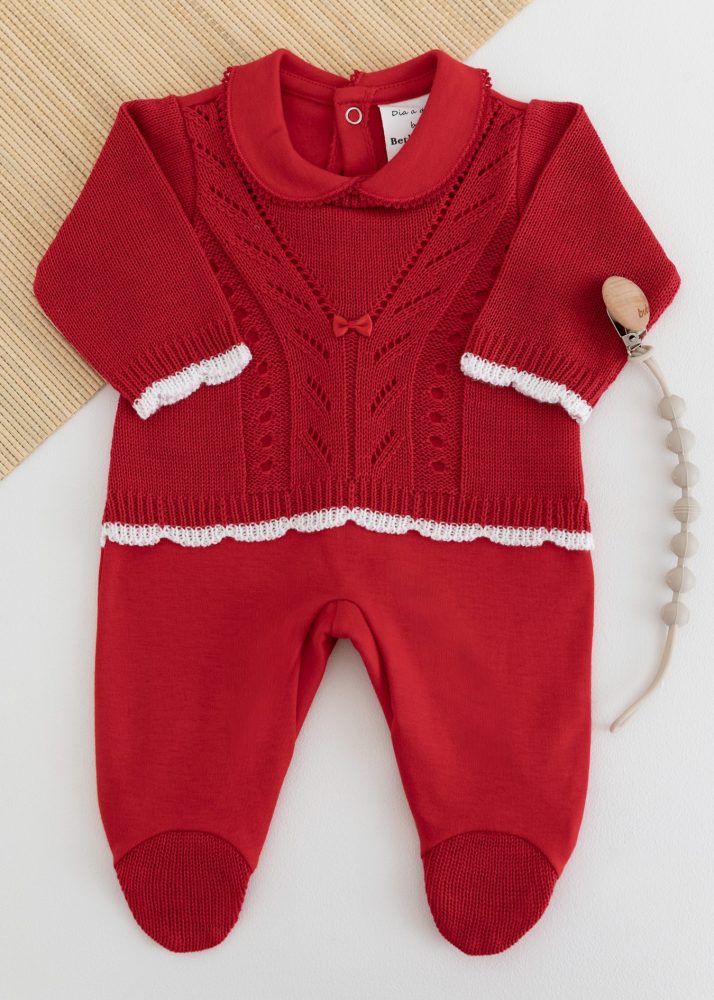 Macacão Bebê em Tricot e Suedine Vermelho