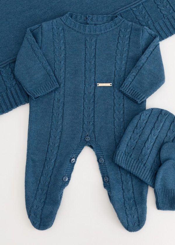 Saída Maternidade Rafa Pap em Tricô Azul Jeans - 4 Peças