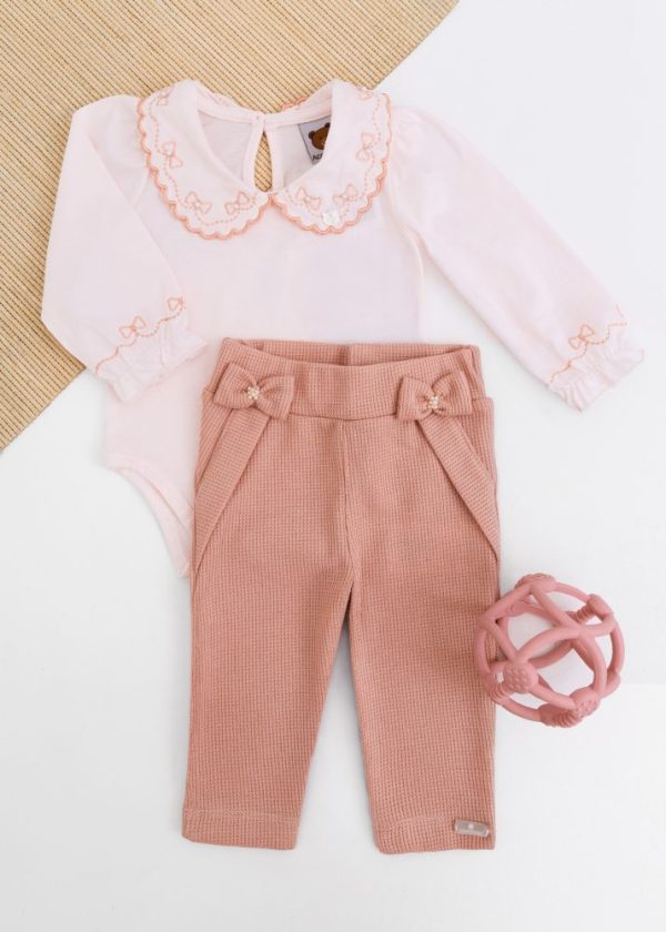 Conjunto Bebê Aconchego com Body Lacinho e Calça Rosê