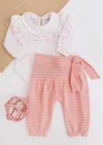 Conjunto Bebê Aconchego com Body Bordado Floral e Calça Rosada