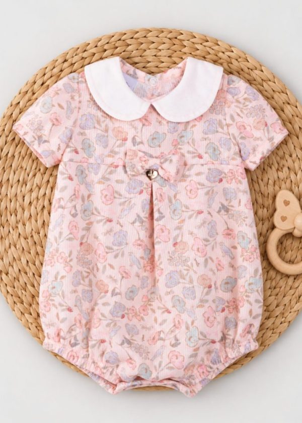 Macacão Romper Iaze Floral Rosa com Gola Branca