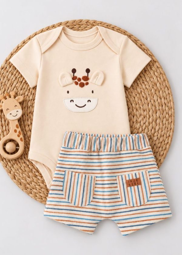 Conjunto Iaze Body Girafinha com Short Listrado