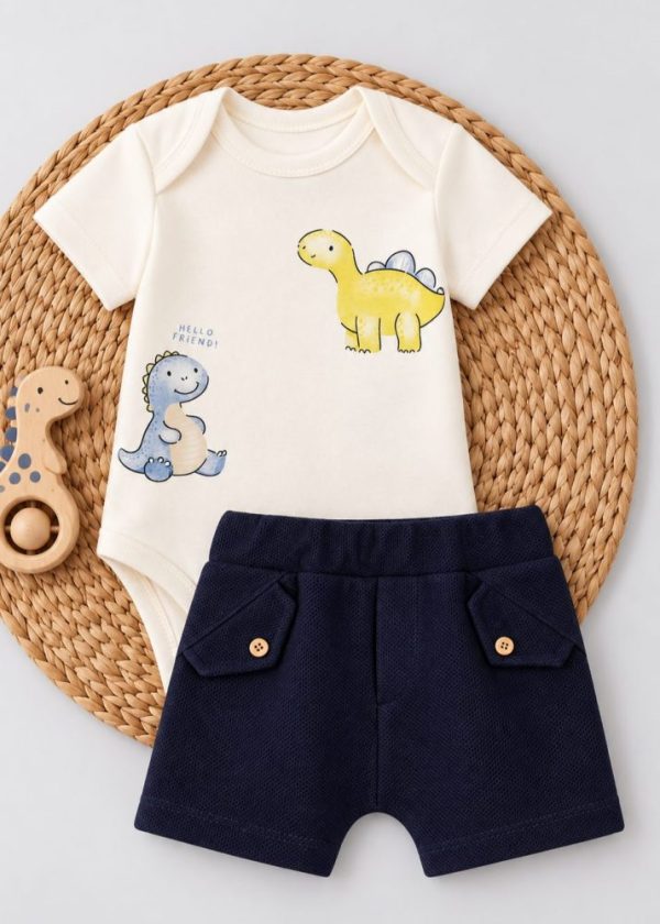 Conjunto Iaze Body Dinossauros com Short Marinho