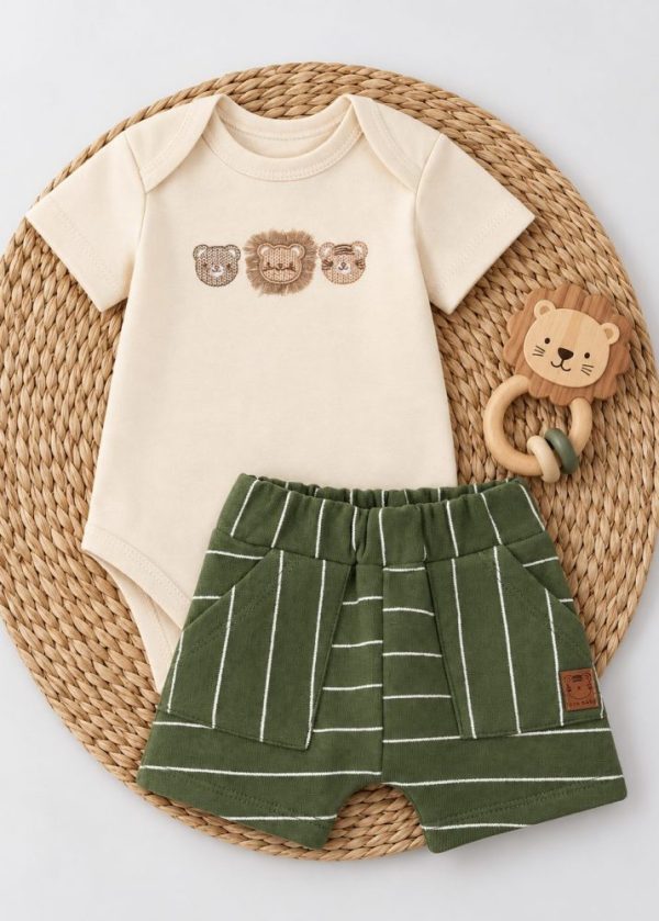 Conjunto Iaze Body Floresta com Short Verde Listrado