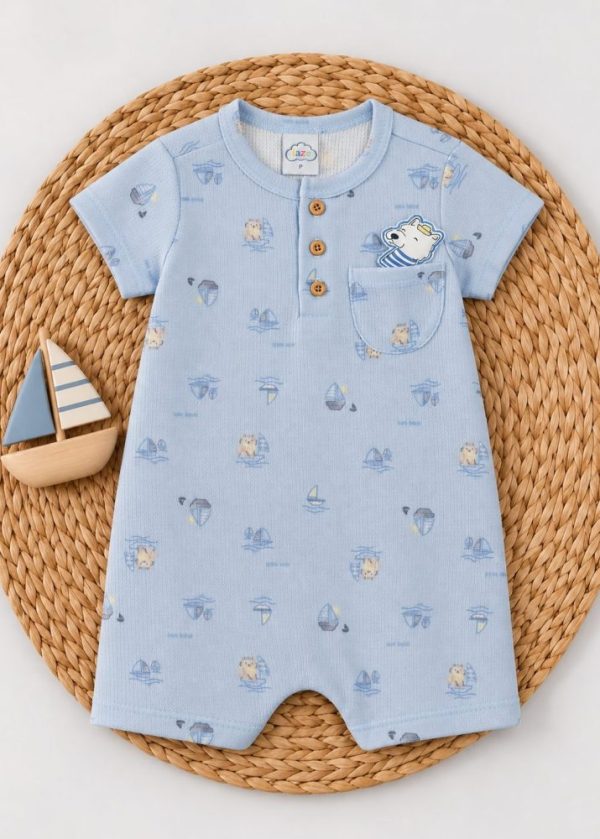 Macacão Sailor Curto Iaze Estampado Azul