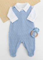 Jardineira em Tricô Azul Blue Sky com Body Bordado