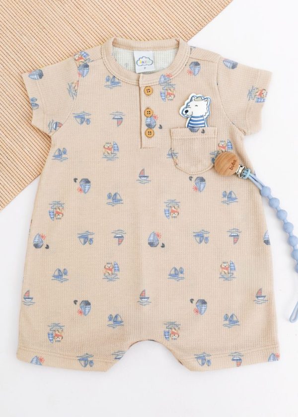 Macacão Sailor Curto Iaze Estampado Bege