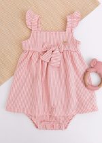 Romper Vestido Listrado Rosa com Laço