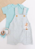 Conjunto Iaze Blusa com Jardineira Listrada Girafinha