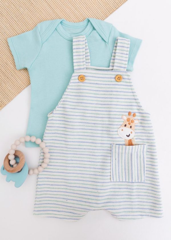Conjunto Iaze Blusa com Jardineira Listrada Girafinha