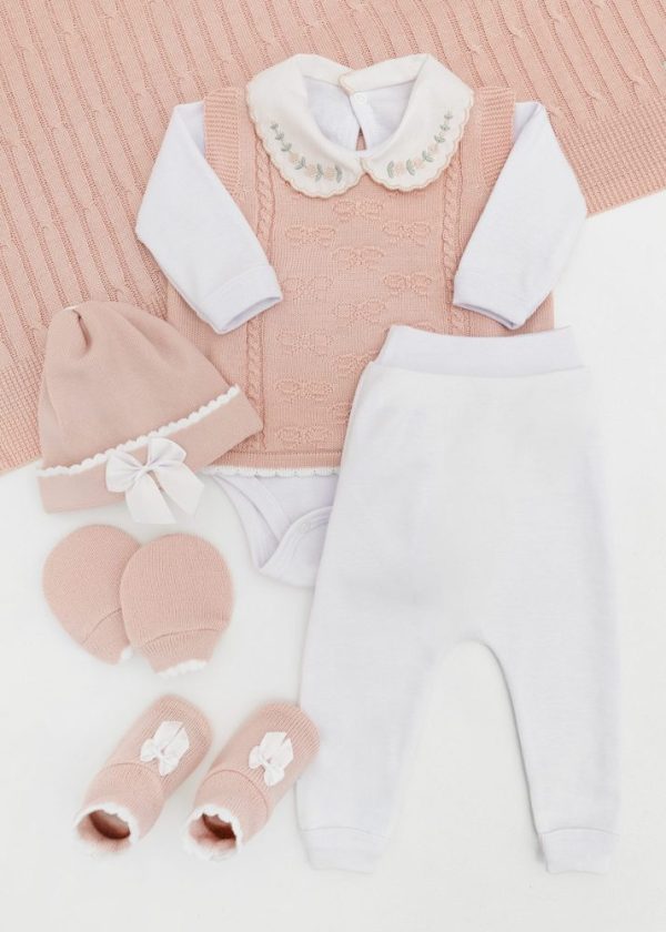 Saída Maternidade Bebê Tricot Rosê - 7 Peças