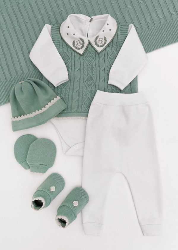Saída Maternidade Bebê Tricot Verde - 7 Peças
