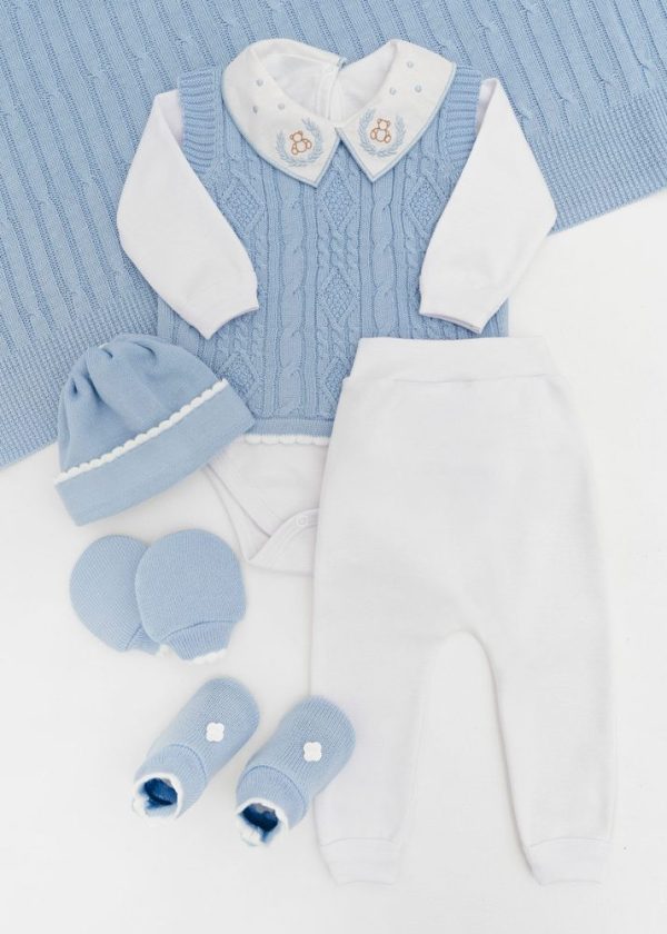 Saída Maternidade Bebê Tricot Azul - 7 Peças