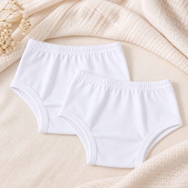 Kit 2 Calcinhas Tapa Fralda Bebê Lisa em Algodão - Branco