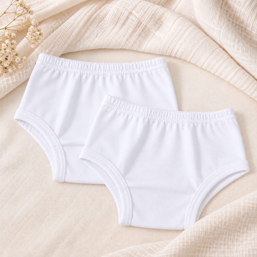 Kit 2 Calcinhas Tapa Fralda Bebê Lisa em Algodão - Branco