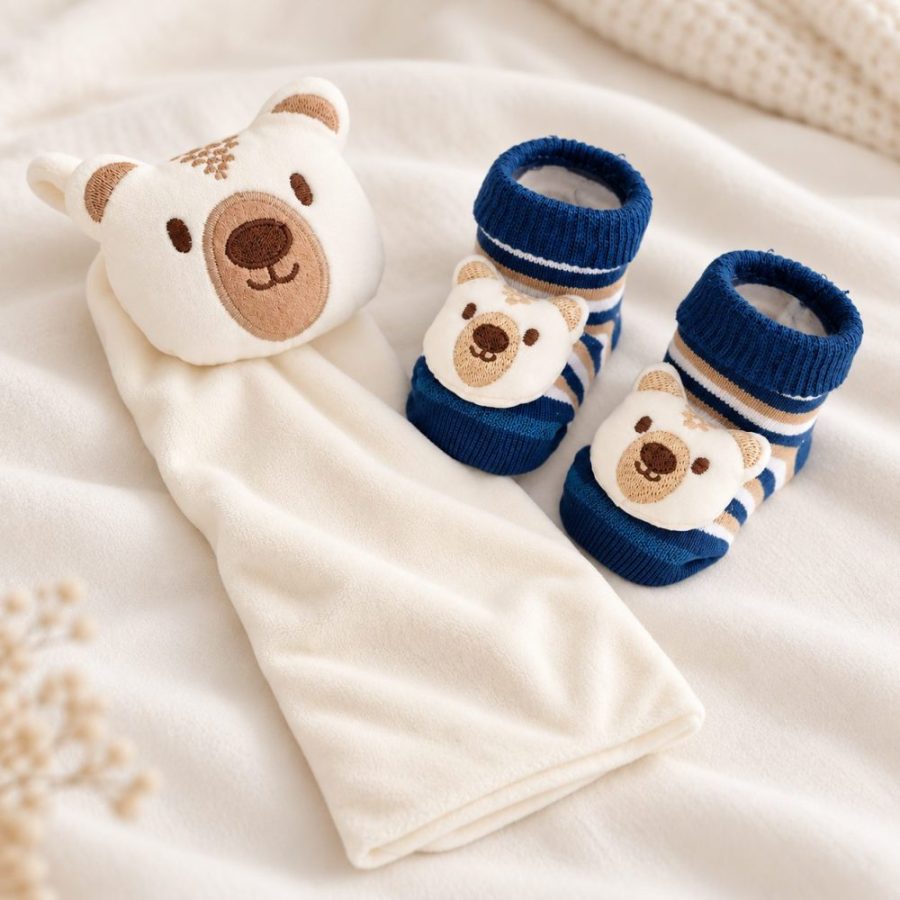 Kit Bebê Naninha e Meia RN Everly Urso Marinho