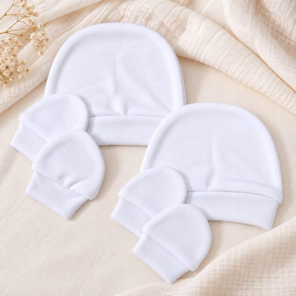 Kit Bebê Recém-Nascido com Touca e Luvas - Branco