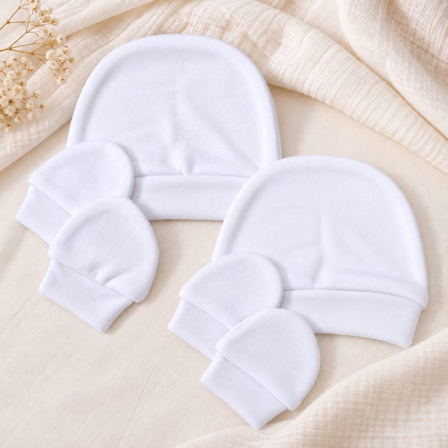 Kit Bebê Recém-Nascido com Touca e Luvas - Branco