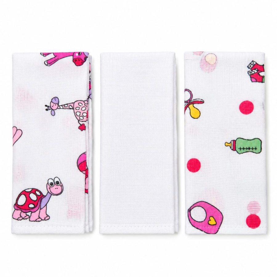 Kit Fralda de Boca Bebê Estampada e Lisa - Menina