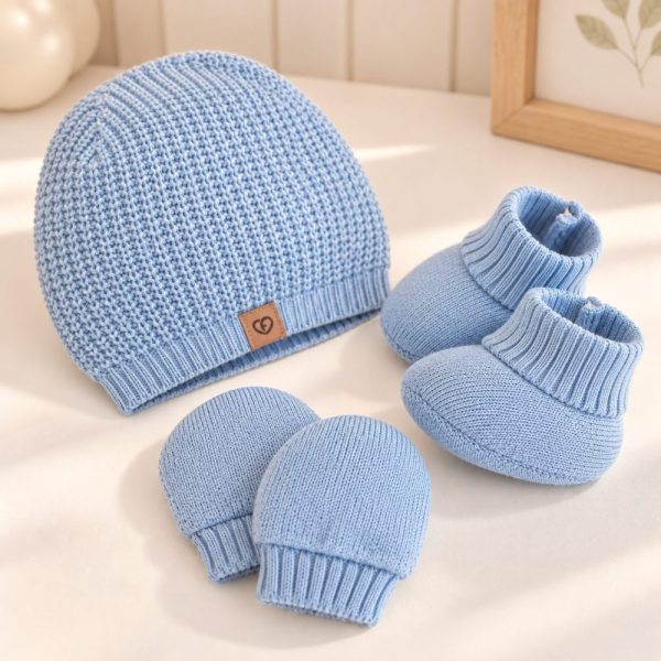 Kit Tricô Fofinho com Touca, Luva e Sapatinho Azul Blue Sky