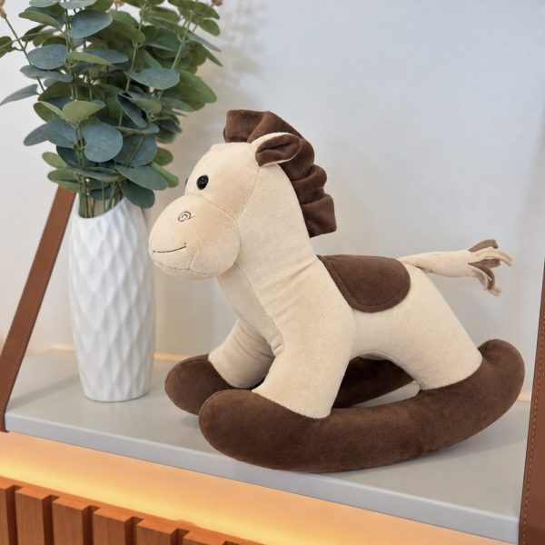 Cavalo Balanço de Pelúcia Infantil Decorativo - Off White com Marrom